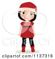Smiling Christmas Girl In A Red Dress Boots And Santa Hat