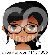 Cartoon Of A Happy Black Or Indian Girl Wearing Glasses 5 Royalty Free Vector Clipart