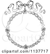 Clipart Of A Retro Vintage Black And White Bow And Flower Frame Royalty Free Vector Illustration