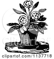 Poster, Art Print Of Retro Vintage Black And White Potted Flowering Plant