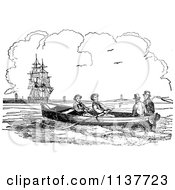 Poster, Art Print Of Retro Vintage Black And White Men In A Boat Near A Ship