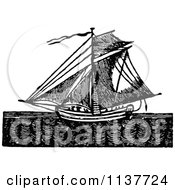 Clipart Of A Retro Vintage Black And White Sailing Ship At Sea Royalty Free Vector Illustration