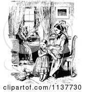 Poster, Art Print Of Retro Vintage Black And White Mother Braiding Her Daughters Hair As Father Reads