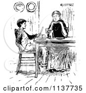 Poster, Art Print Of Retro Vintage Black And White Mother And Son At A Table