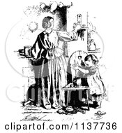 Poster, Art Print Of Retro Vintage Black And White Mother Adjusting A Candle And Daughter