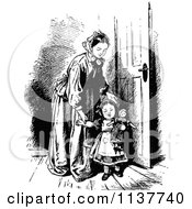 Poster, Art Print Of Retro Vintage Black And White Mother And Daughter With A Doll