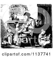 Poster, Art Print Of Retro Vintage Black And White Mother And Children Washing Up
