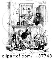 Poster, Art Print Of Retro Vintage Black And White Mother And Children In A Kitchen