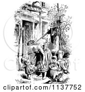 Poster, Art Print Of Retro Vintage Black And White Mother And Children By A Water Pump