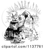 Poster, Art Print Of Retro Vintage Black And White Polar Bear Reading And Smoking