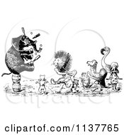 Clipart Of Retro Vintage Black And White Performing Circus Animals Royalty Free Vector Illustration