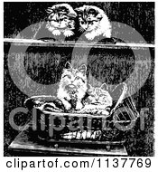 Poster, Art Print Of Retro Vintage Black And White Kittens And A Basket