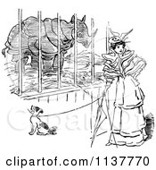 Poster, Art Print Of Retro Vintage Black And White Woman And Dog By A Rhino Cage
