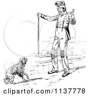 Clipart Of A Retro Vintage Black And White Man Talking To A Dog Royalty Free Vector Illustration