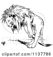 Poster, Art Print Of Retro Vintage Black And White Lion Standing Over An Ant
