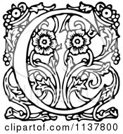 Clipart Of A Retro Vintage Black And White Ornate Letter C Royalty Free Vector Illustration
