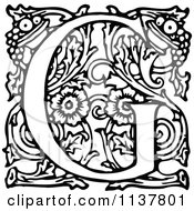 Clipart Of A Retro Vintage Black And White Ornate Letter G Royalty Free Vector Illustration