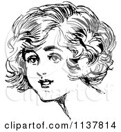 Clipart Of A Retro Vintage Black And White Girls Face 2 Royalty Free Vector Illustration