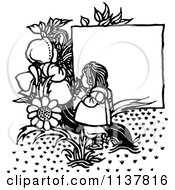 Poster, Art Print Of Retro Vintage Black And White Flowers And Girls By A Sign