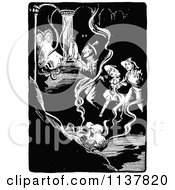 Poster, Art Print Of Retro Vintage Black And White Dragon And People