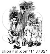 Clipart Of A Retro Vintage Black And White Children And A Litter Of Puppies Royalty Free Vector Illustration