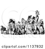 Clipart Of A Retro Vintage Black And White Procession Of People Royalty Free Vector Illustration