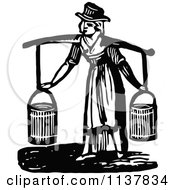 Clipart Of A Retro Vintage Black And White Lady Fetching Water Royalty Free Vector Illustration by Prawny Vintage