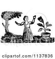 Poster, Art Print Of Retro Vintage Black And White Lady Waving In A Garden