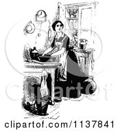 Poster, Art Print Of Retro Vintage Black And White Lady In A Kitchen