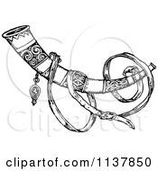 Clipart Of A Retro Vintage Black And White Carved Horn Royalty Free Vector Illustration