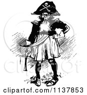 Clipart Of A Retro Vintage Black And White Evil Pirate Royalty Free Vector Illustration