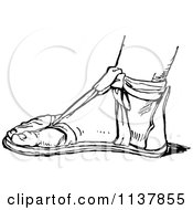 Clipart Of A Retro Vintage Black And White Foot And Sandal Royalty Free Vector Illustration