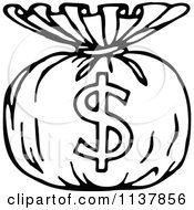 Clipart Of A Retro Vintage Black And White Money Sack With A Dollar Symbol Royalty Free Vector Illustration