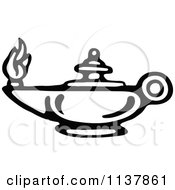 Clipart Of A Retro Vintage Black And White Oil Lamp Royalty Free Vector Illustration