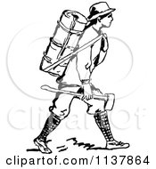 Poster, Art Print Of Retro Vintage Black And White Man With A Backpack And Axe