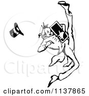 Clipart Of A Retro Vintage Black And White Clumsy Man With A Board Royalty Free Vector Illustration