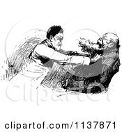 Clipart Of A Retro Vintage Black And White Man Attacking Another Royalty Free Vector Illustration