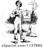 Poster, Art Print Of Retro Vintage Black And White Man Holding A Reward Poster