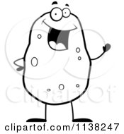 Outlined Black And White Waving Potato Character