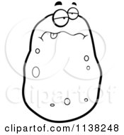 Cartoon Clipart Of An Outlined Black And White Sick Potato Character Black And White Vector Coloring Page by Cory Thoman