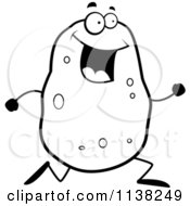 Outlined Black And White Running Potato Character