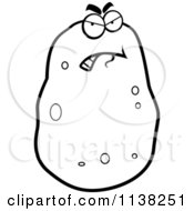 Cartoon Clipart Of An Outlined Black And White Angry Potato Character Black And White Vector Coloring Page by Cory Thoman