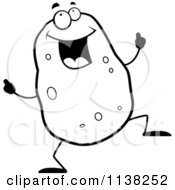 Cartoon Clipart Of An Outlined Black And White Dancing Potato Character Black And White Vector Coloring Page by Cory Thoman