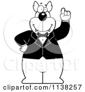 Cartoon Clipart Of An Outlined Wolf With An Idea Wearing A Tuxedo Black And White Vector Coloring Page