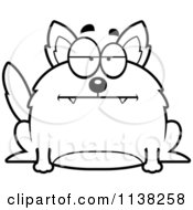 Cartoon Clipart Of An Outlined Chubby Bored Wolf Black And White Vector Coloring Page