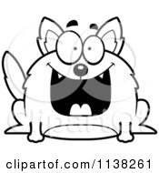 Cartoon Clipart Of An Outlined Chubby Grinning Wolf Black And White Vector Coloring Page