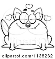 Cartoon Clipart Of An Outlined Chubby Infatuated Wolf Black And White Vector Coloring Page