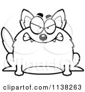 Cartoon Clipart Of An Outlined Chubby Mean Wolf Black And White Vector Coloring Page