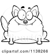 Cartoon Clipart Of An Outlined Chubby Smiling Wolf Black And White Vector Coloring Page