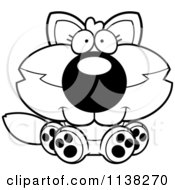 Cartoon Clipart Of An Outlined Cute Baby Wolf Sitting Black And White Vector Coloring Page